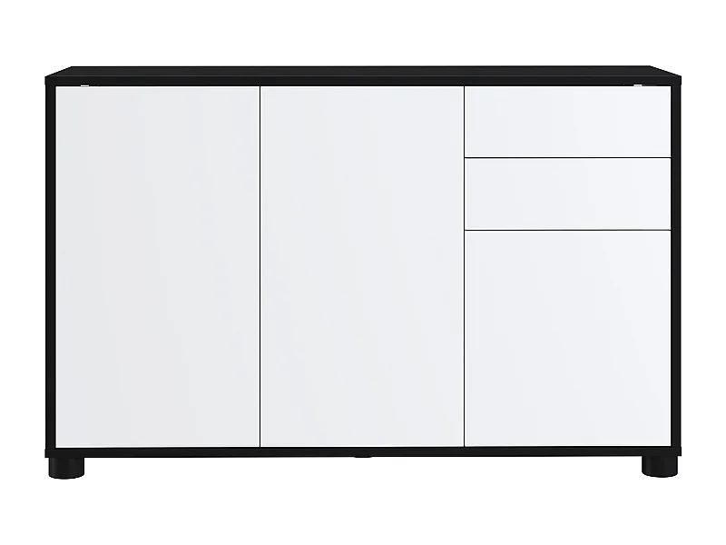 Buffet, Commode avec 3 Portes et 2 tiroirs, Noir Mat/Blanc Mat - Longueur 117 x Hauteur 74 x Profondeur 37.5 cm