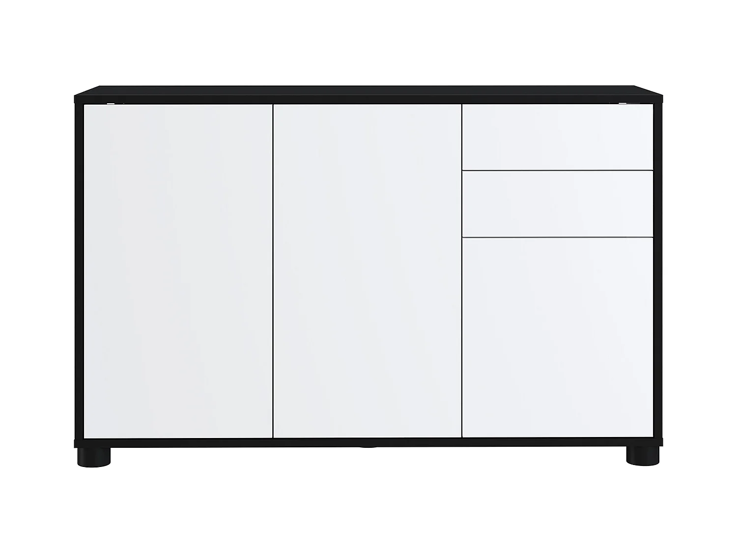 Buffet, Commode avec 3 Portes et 2 tiroirs, Noir Mat/Blanc Mat - Longueur 117 x Hauteur 74 x Profondeur 37.5 cm