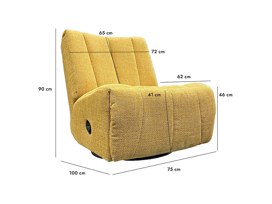 Fauteuil relax 3-en-1 rotatif 360° à bascule tissu jaune – NICKY