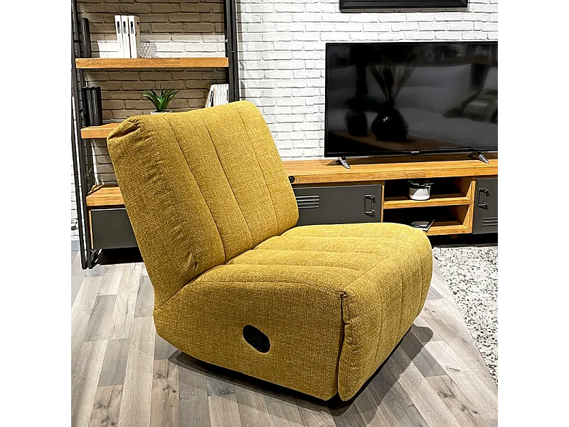 Fauteuil relax 3-en-1 rotatif 360° à bascule tissu jaune – NICKY