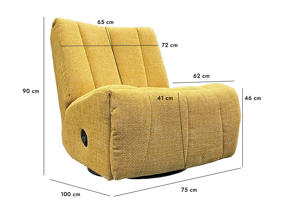 Fauteuil relax 3-en-1 rotatif 360° à bascule tissu jaune – NICKY