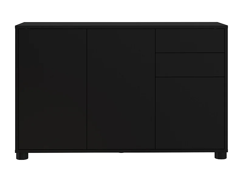 Buffet, Commode avec 3 Portes et 2 tiroirs, Noir mat - Longueur 117 x Hauteur 74 x Profondeur 37.5 cm