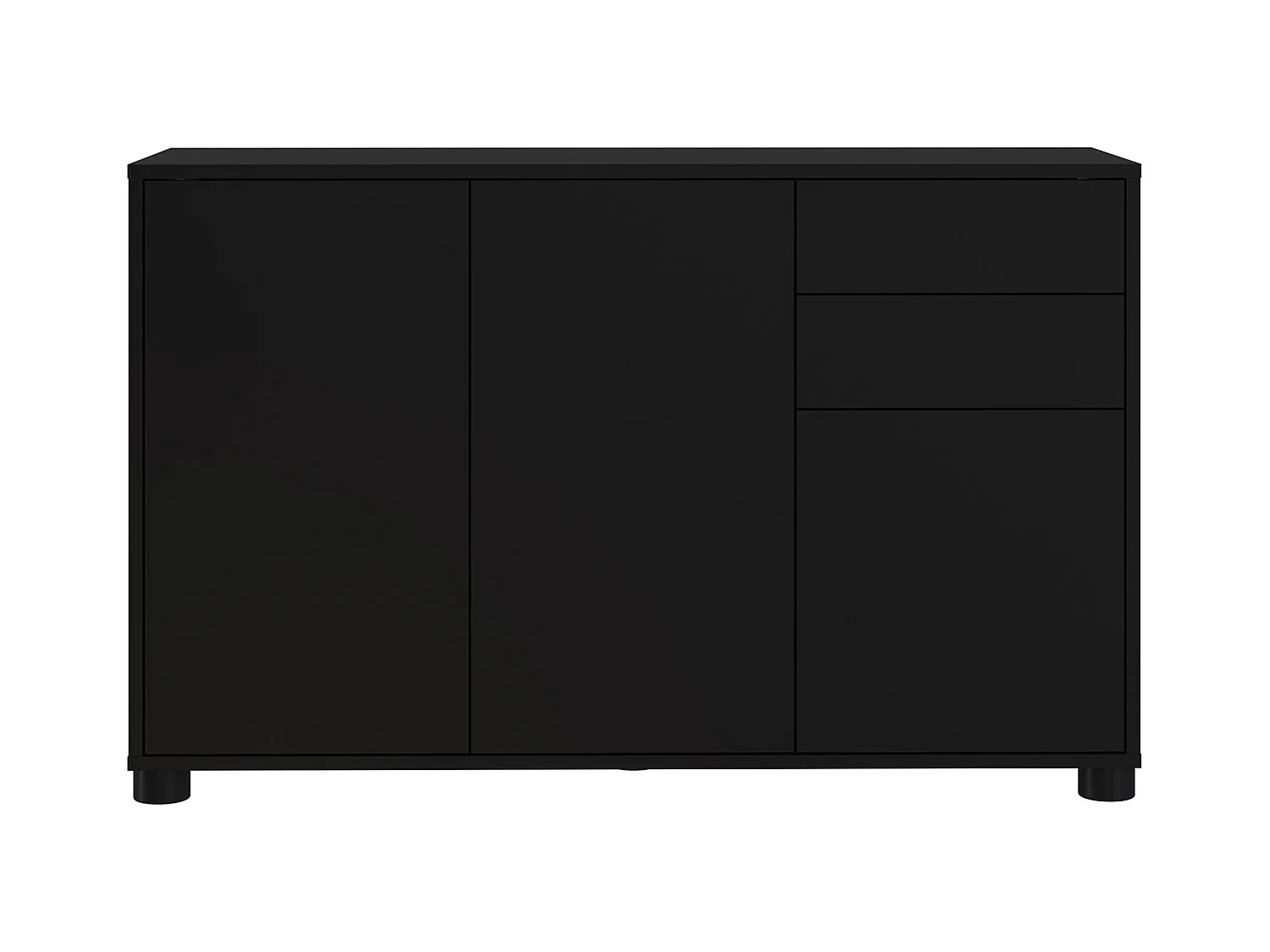 Buffet, Commode avec 3 Portes et 2 tiroirs, Noir mat - Longueur 117 x Hauteur 74 x Profondeur 37.5 cm