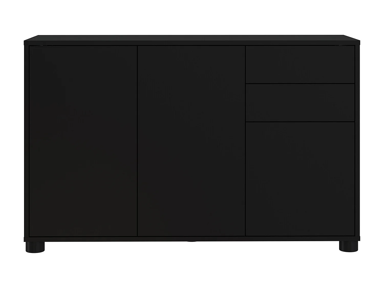 Buffet, Commode avec 3 Portes et 2 tiroirs, Noir mat - Longueur 117 x Hauteur 74 x Profondeur 37.5 cm