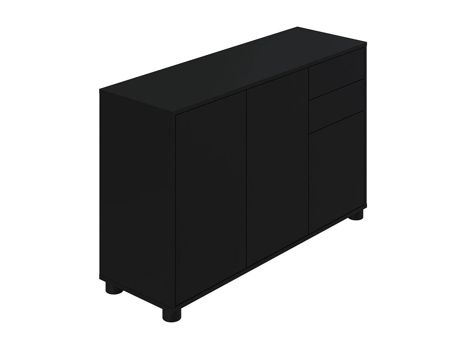 Buffet, Commode avec 3 Portes et 2 tiroirs, Noir mat - Longueur 117 x Hauteur 74 x Profondeur 37.5 cm