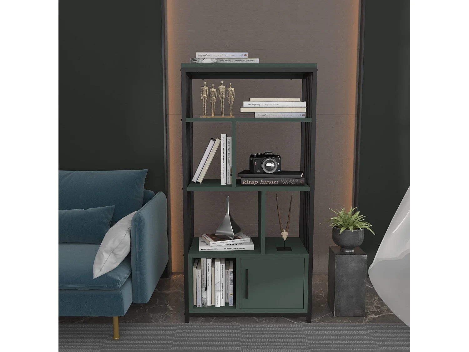 Bibliothèque Kama L60xH120cm Noir et Vert