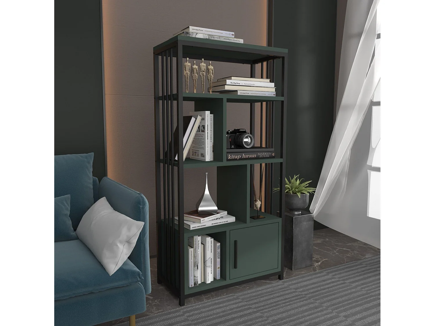 Bibliothèque Kama L60xH120cm Noir et Vert