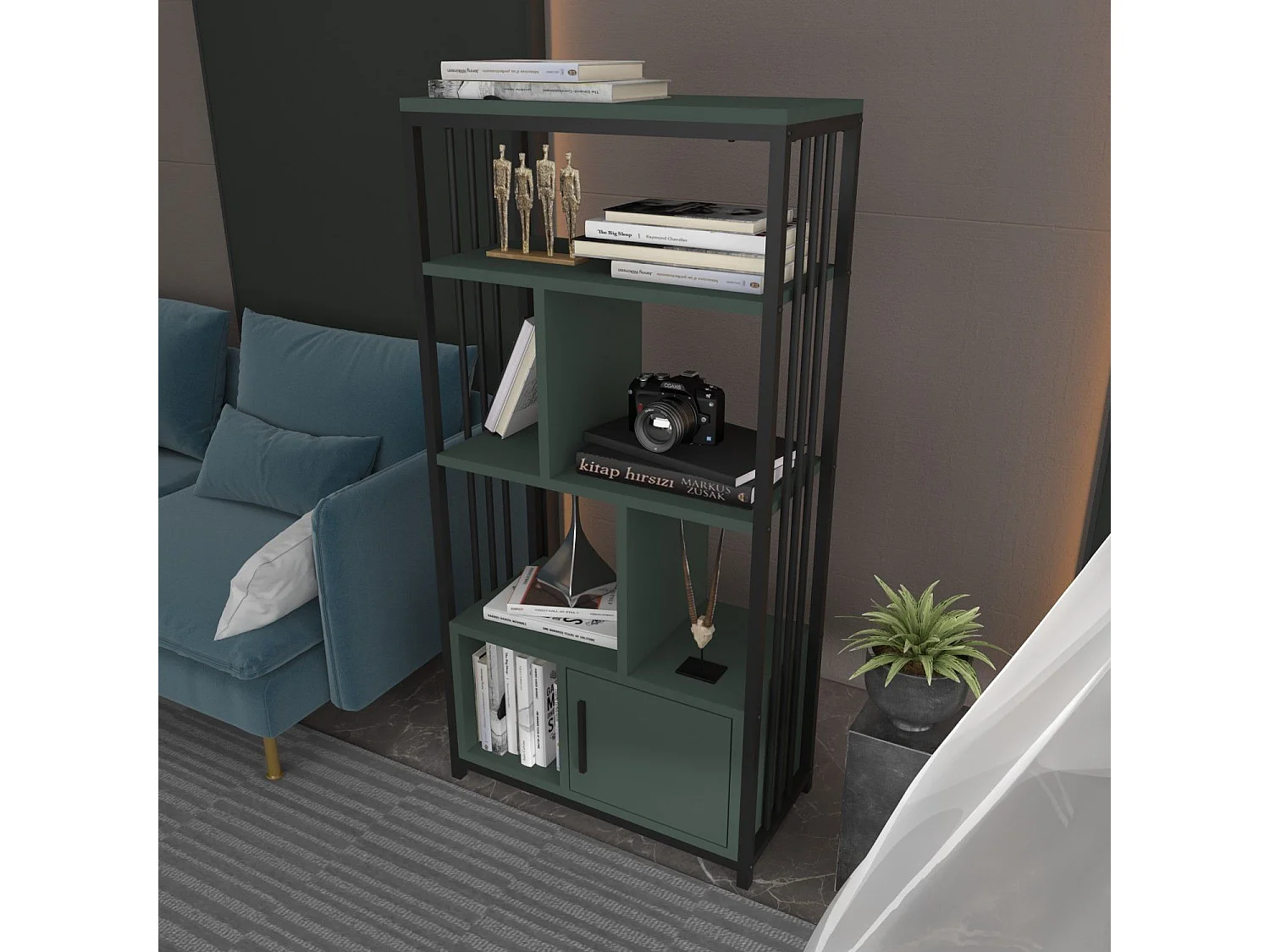 Bibliothèque Kama L60xH120cm Noir et Vert