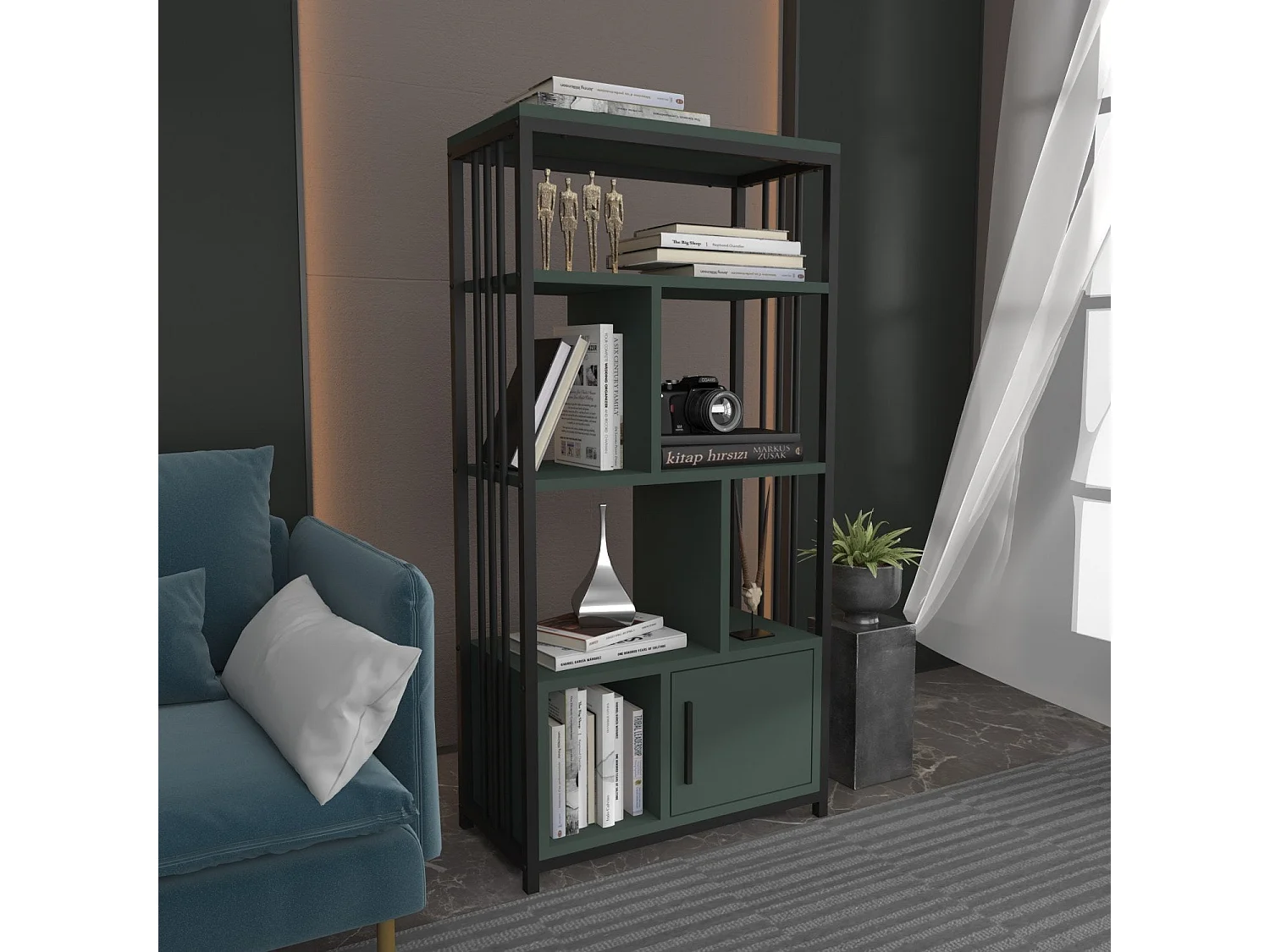 Bibliothèque Kama L60xH120cm Noir et Vert