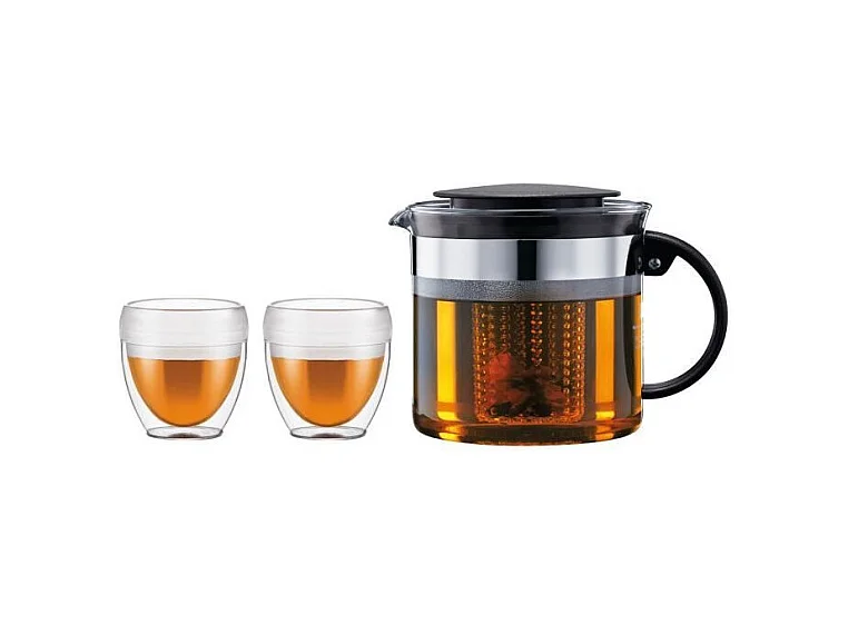 Théiere filtre - BODUM - BISTRO SET - 1.0 l en plastique + 2 gobelets double paroi 0.25 l