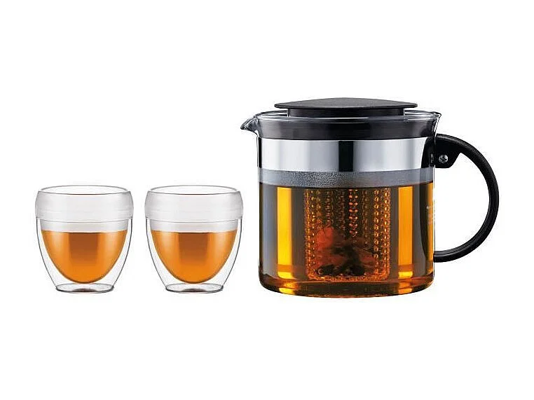 Théiere filtre - BODUM - BISTRO SET - 1.0 l en plastique + 2 gobelets double paroi 0.25 l