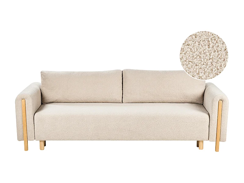 Canapé-lit 3 places KVAM Bouclé Beige clair avec rangement