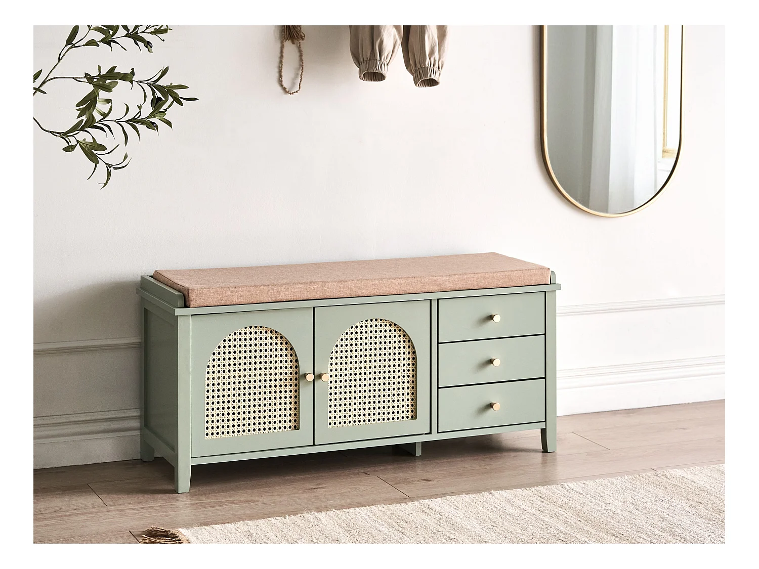 Banc et meuble de rangement pour chaussures BENDIGO Vert menthe