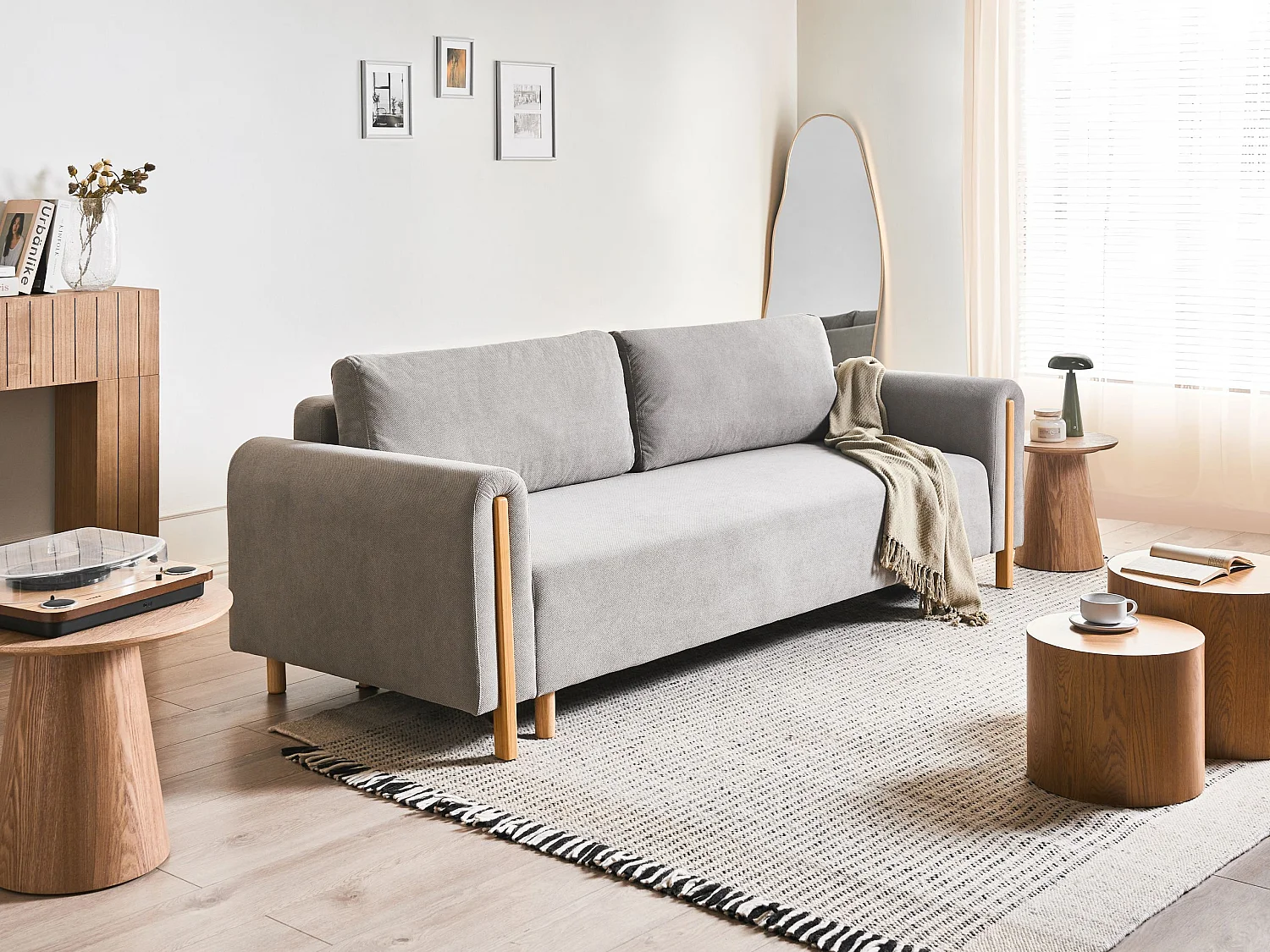 Canapé-lit 3 places KVAM Tissu Gris avec rangement