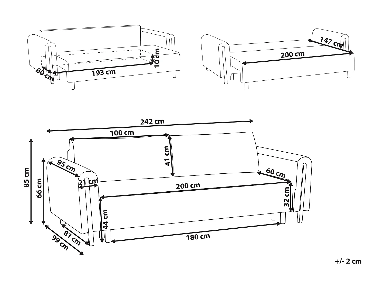 Canapé-lit 3 places KVAM Tissu Gris avec rangement