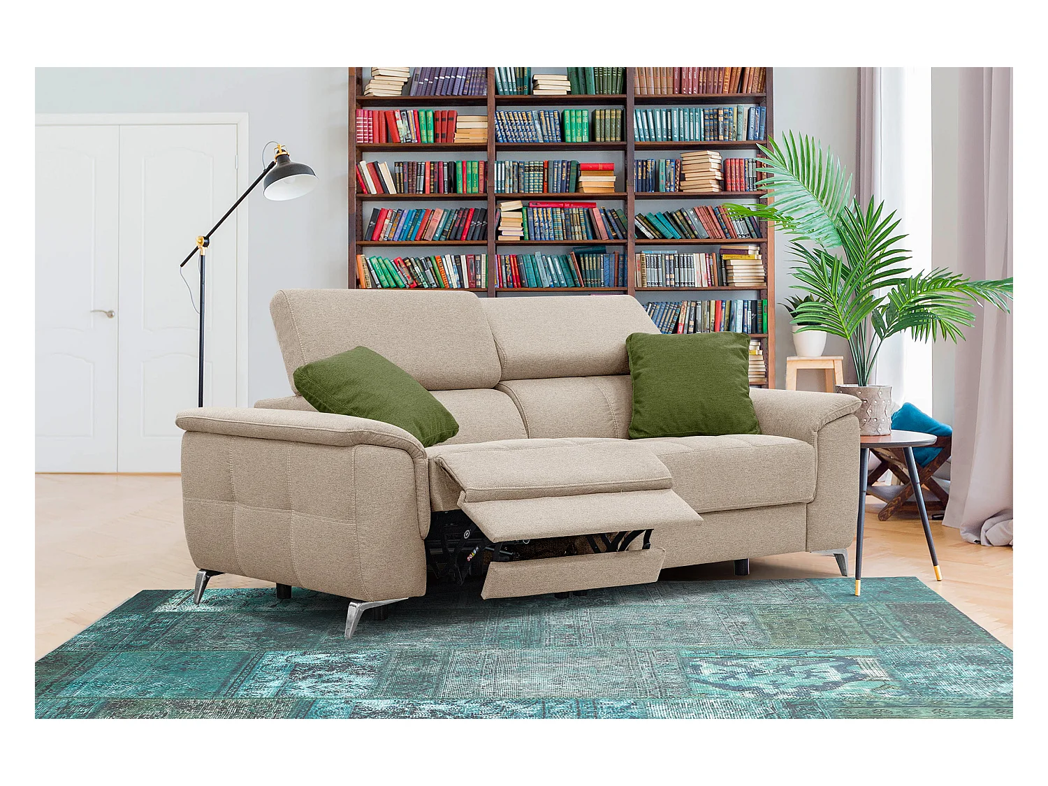 PLAUEN Sofa 3-Sitzer mit 2 Relaxfunktionen und verstellbare Kopfstützen, beige
