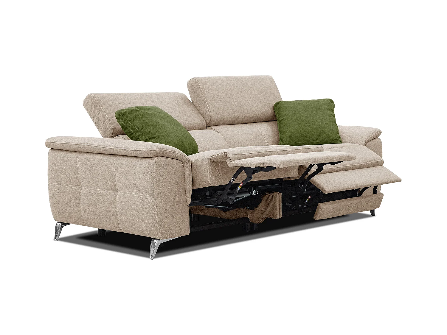 PLAUEN Sofa 3-Sitzer mit 2 Relaxfunktionen und verstellbare Kopfstützen, beige