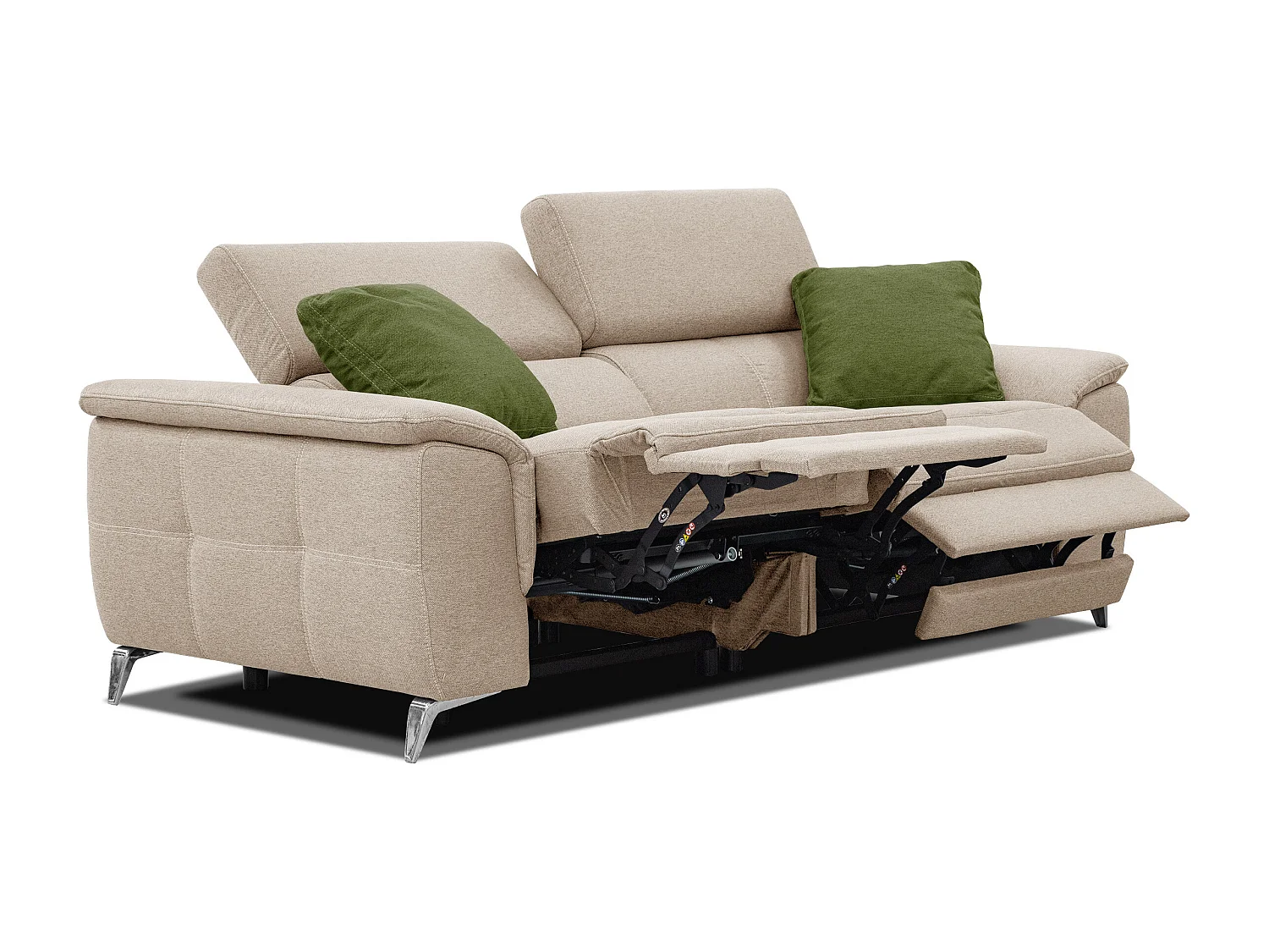 PLAUEN Sofa 3-Sitzer mit 2 Relaxfunktionen und verstellbare Kopfstützen, beige