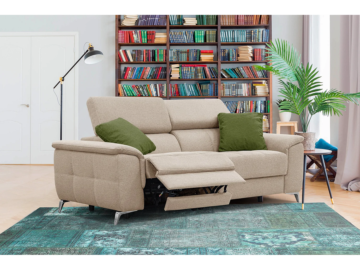 PLAUEN Sofa 3-Sitzer mit 2 Relaxfunktionen und verstellbare Kopfstützen, beige