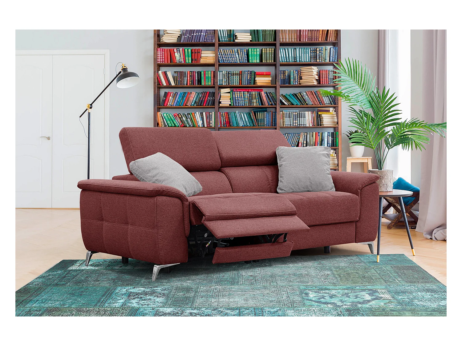 PLAUEN Sofa 3-Sitzer mit 2 Relaxfunktionen und verstellbare Kopfstützen, bordeaux