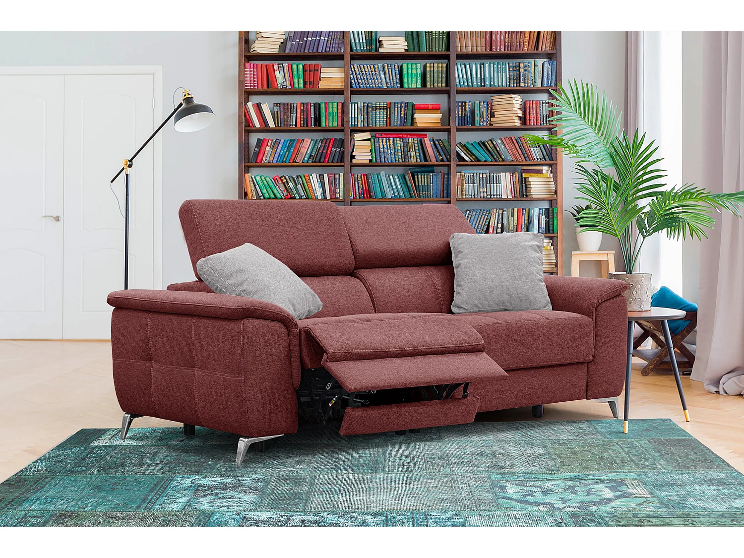 PLAUEN Sofa 3-Sitzer mit 2 Relaxfunktionen und verstellbare Kopfstützen, bordeaux