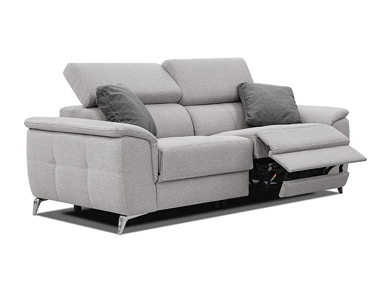 PLAUEN Sofa 3-Sitzer mit 2 Relaxfunktionen und verstellbare Kopfstützen, hellgrau