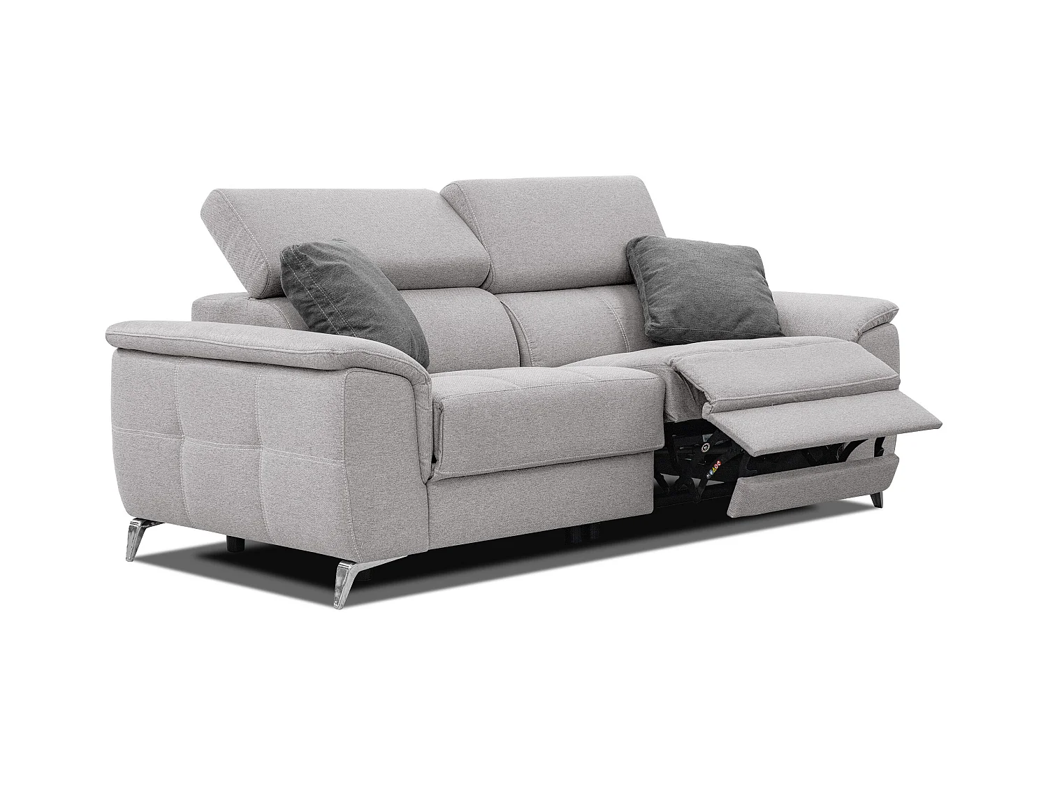 PLAUEN Sofa 3-Sitzer mit 2 Relaxfunktionen und verstellbare Kopfstützen, hellgrau
