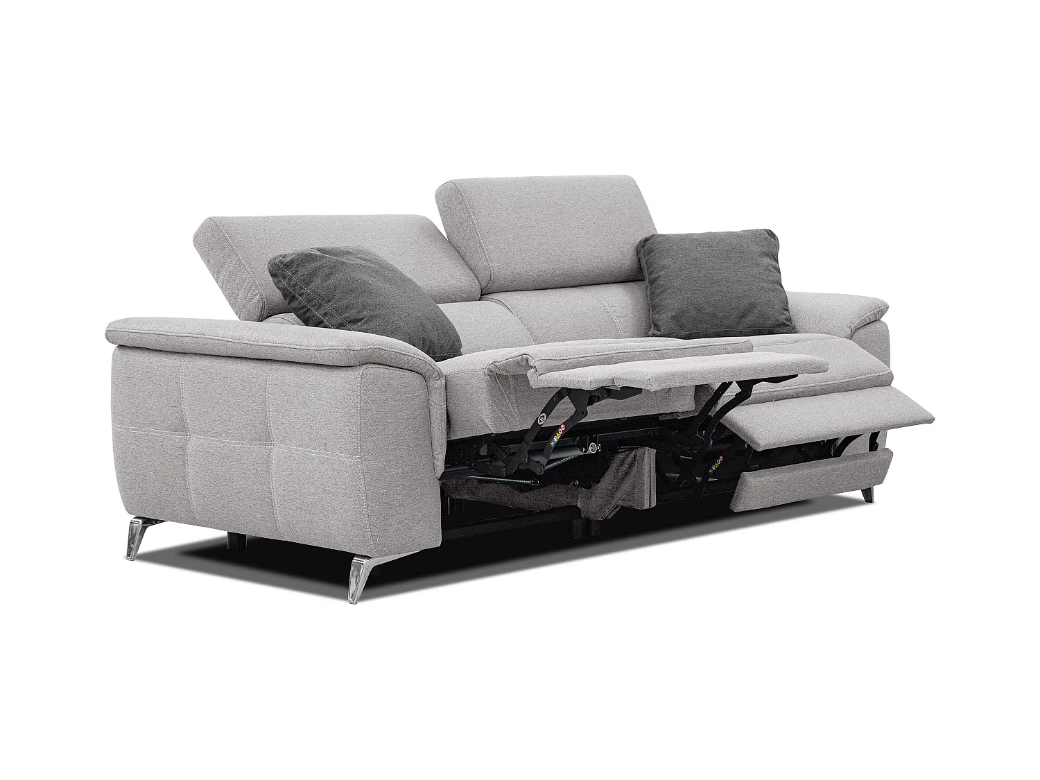 PLAUEN Sofa 3-Sitzer mit 2 Relaxfunktionen und verstellbare Kopfstützen, hellgrau