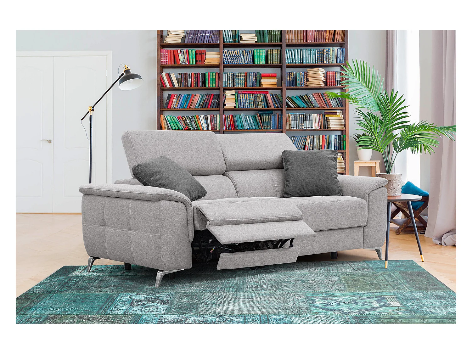 PLAUEN Sofa 3-Sitzer mit 2 Relaxfunktionen und verstellbare Kopfstützen, hellgrau