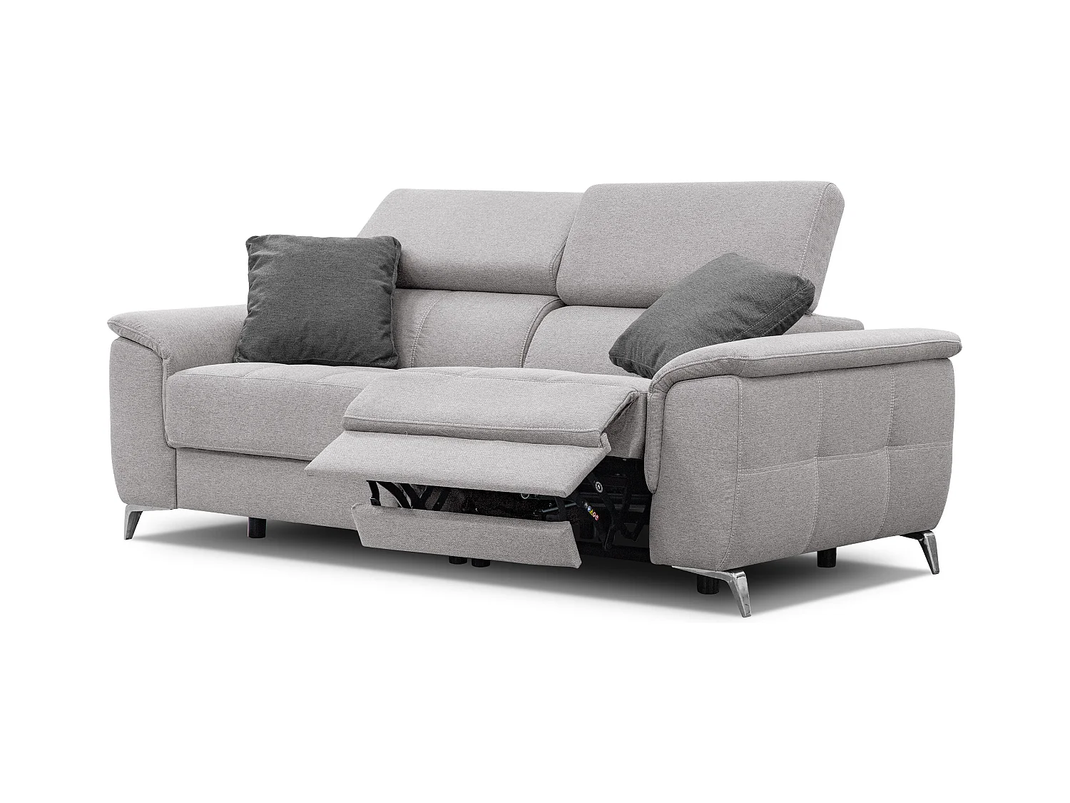 PLAUEN Sofa 3-Sitzer mit 2 Relaxfunktionen und verstellbare Kopfstützen, hellgrau