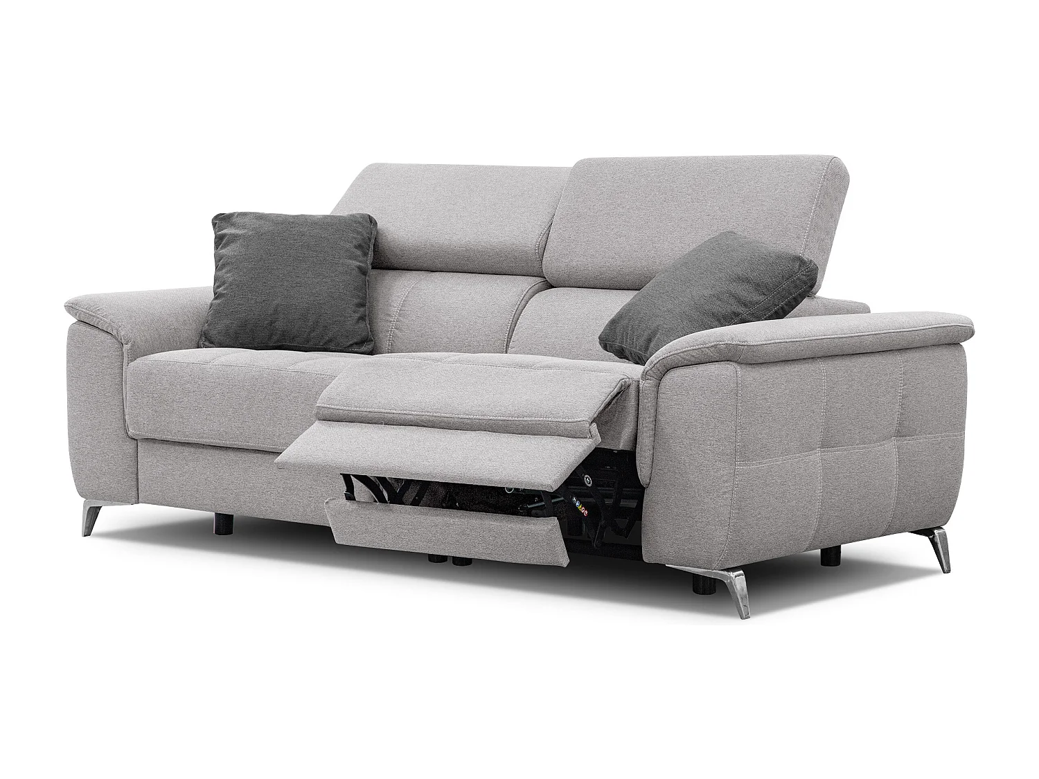 PLAUEN Sofa 3-Sitzer mit 2 Relaxfunktionen und verstellbare Kopfstützen, hellgrau