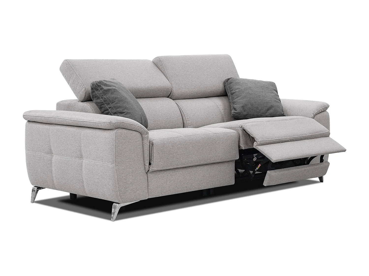 PLAUEN Sofa 3-Sitzer mit 2 Relaxfunktionen und verstellbare Kopfstützen, hellgrau