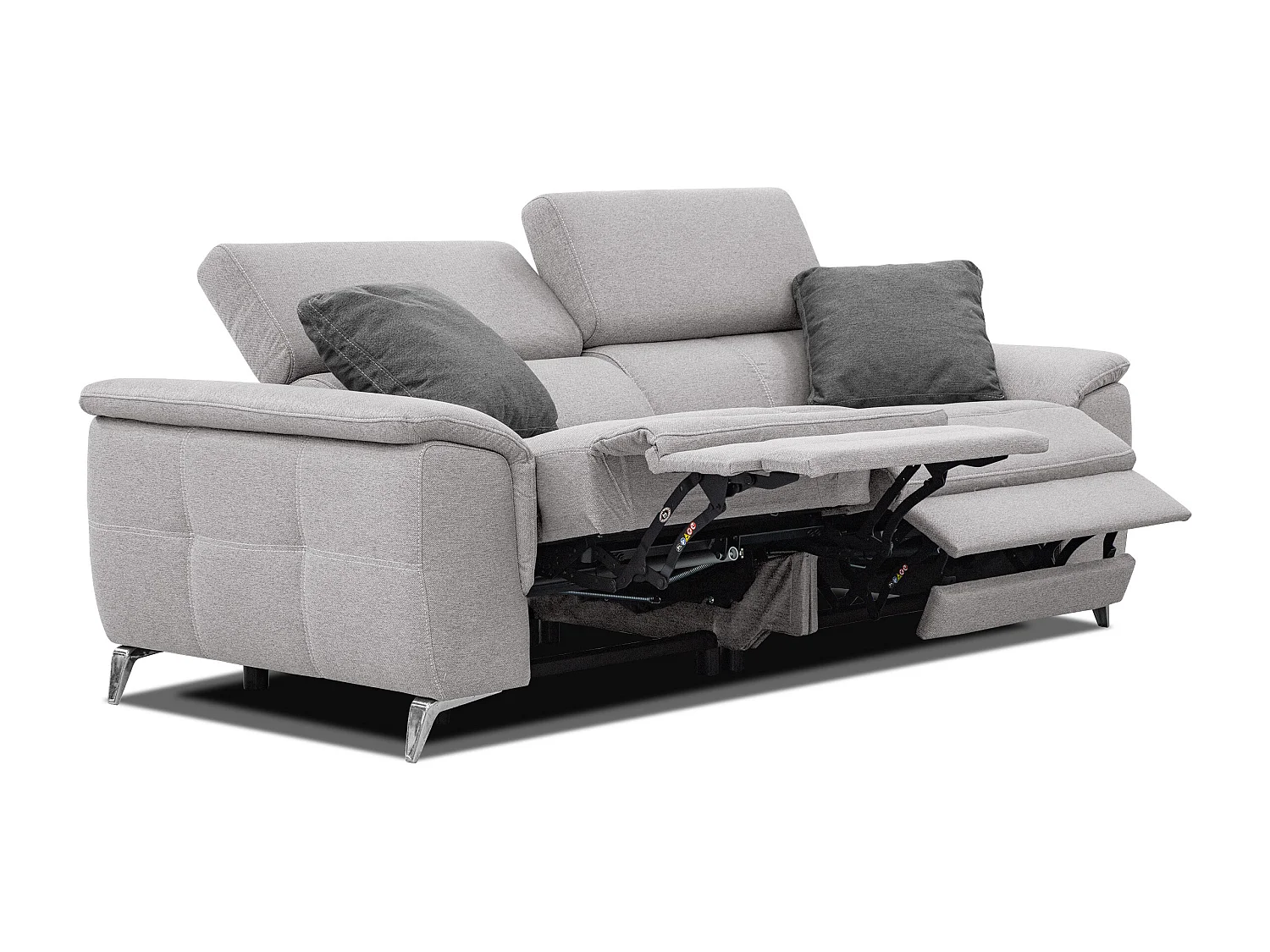 PLAUEN Sofa 3-Sitzer mit 2 Relaxfunktionen und verstellbare Kopfstützen, hellgrau