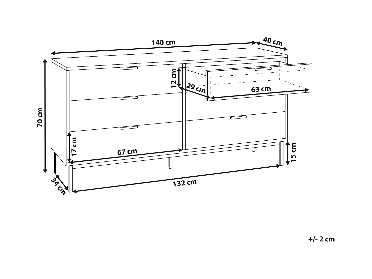 Commode à 6 tiroirs ROYALLA Marron clair