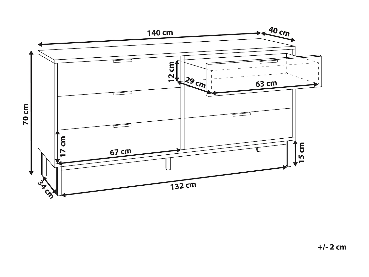 Commode à 6 tiroirs ROYALLA Marron clair