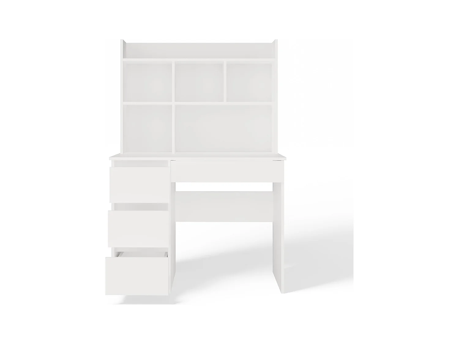 MIJAS SINISTRA - Scrivania 98×51×146 cm con 4 cassetti e 4 ripiani, con mensola superiore per ufficio / camera da letto - Bianco