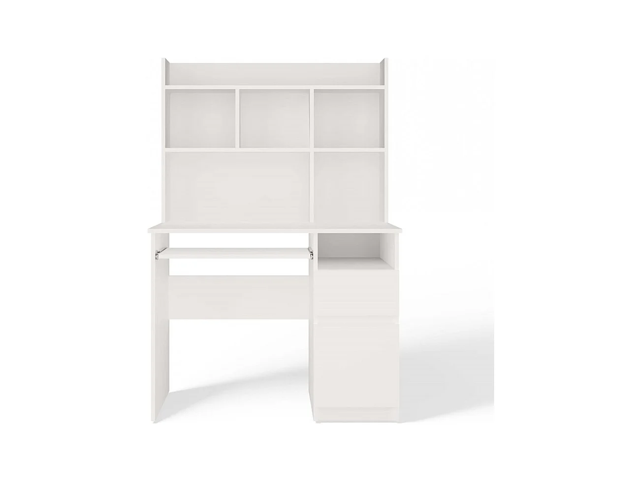 PORTO DROIT - Bureau 98×51×145 cm 3 tiroirs et rayons avec étagère supérieure pour bureau / chambre - Blanc