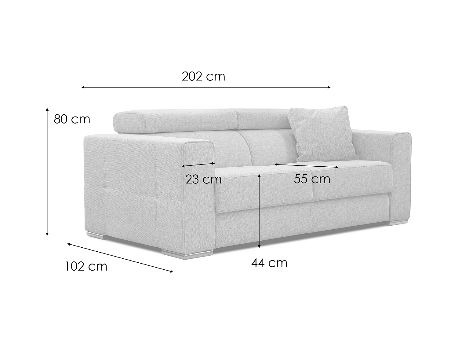 QUARTZ Sofa 3-Sitzer mit Ausziehsitz und verstellbare Kopfstützen, marineblau