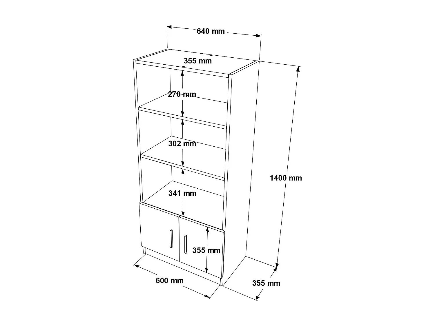 Nowoczesny regał na książki w kolorze dębu i czerni, szer. 25" x wys. 55" x gł. 15" | Płyta wiórowa pokryta melaminą w 100%, grubość 0,75" |