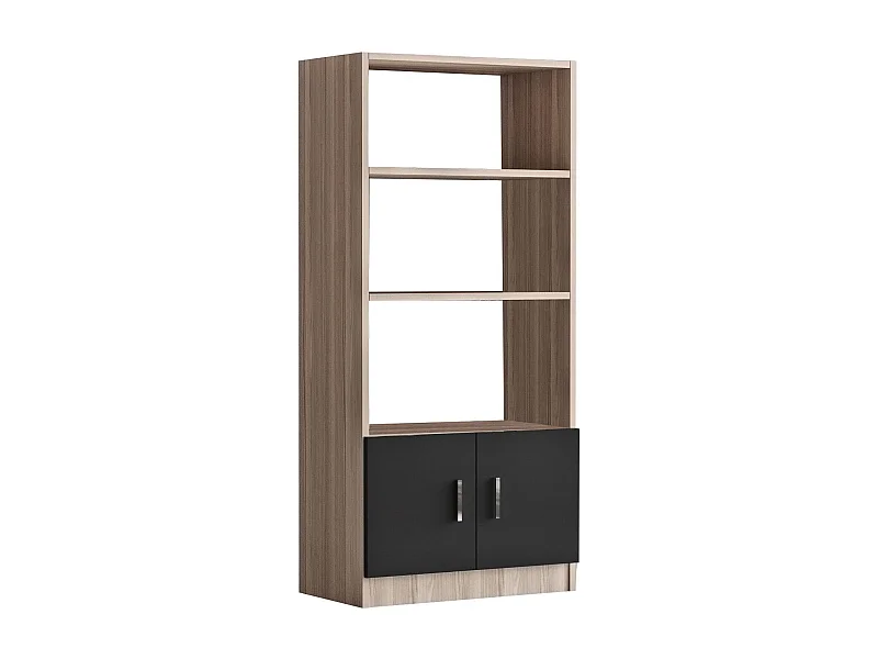 Nowoczesny regał na książki w kolorze dębu i czerni, szer. 25" x wys. 55" x gł. 15" | Płyta wiórowa pokryta melaminą w 100%, grubość 0,75" |