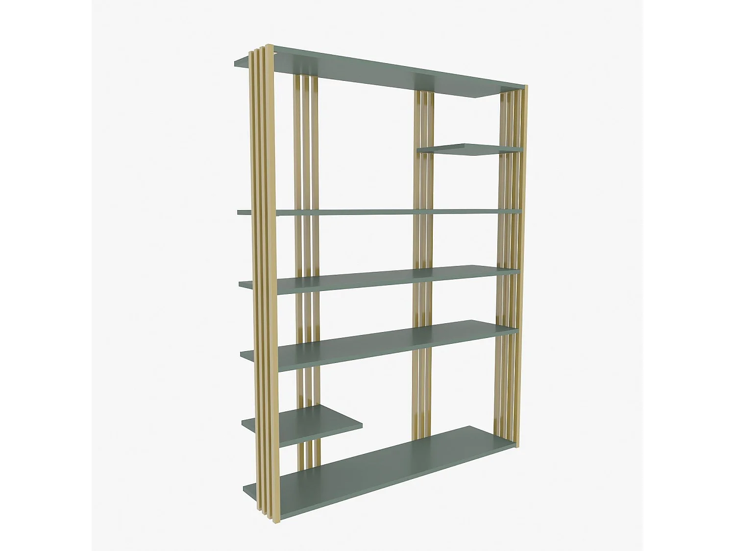 Elegante groene en gouden boekenkast, 120 x 160 x 29,6 cm | 100% melamine-gecoate spaanplaat, 18 mm dik | Stijlvolle opbergruimte voor moder