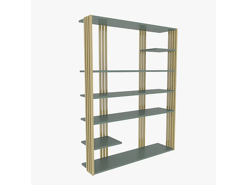 Elegante groene en gouden boekenkast, 120 x 160 x 29,6 cm | 100% melamine-gecoate spaanplaat, 18 mm dik | Stijlvolle opbergruimte voor moder