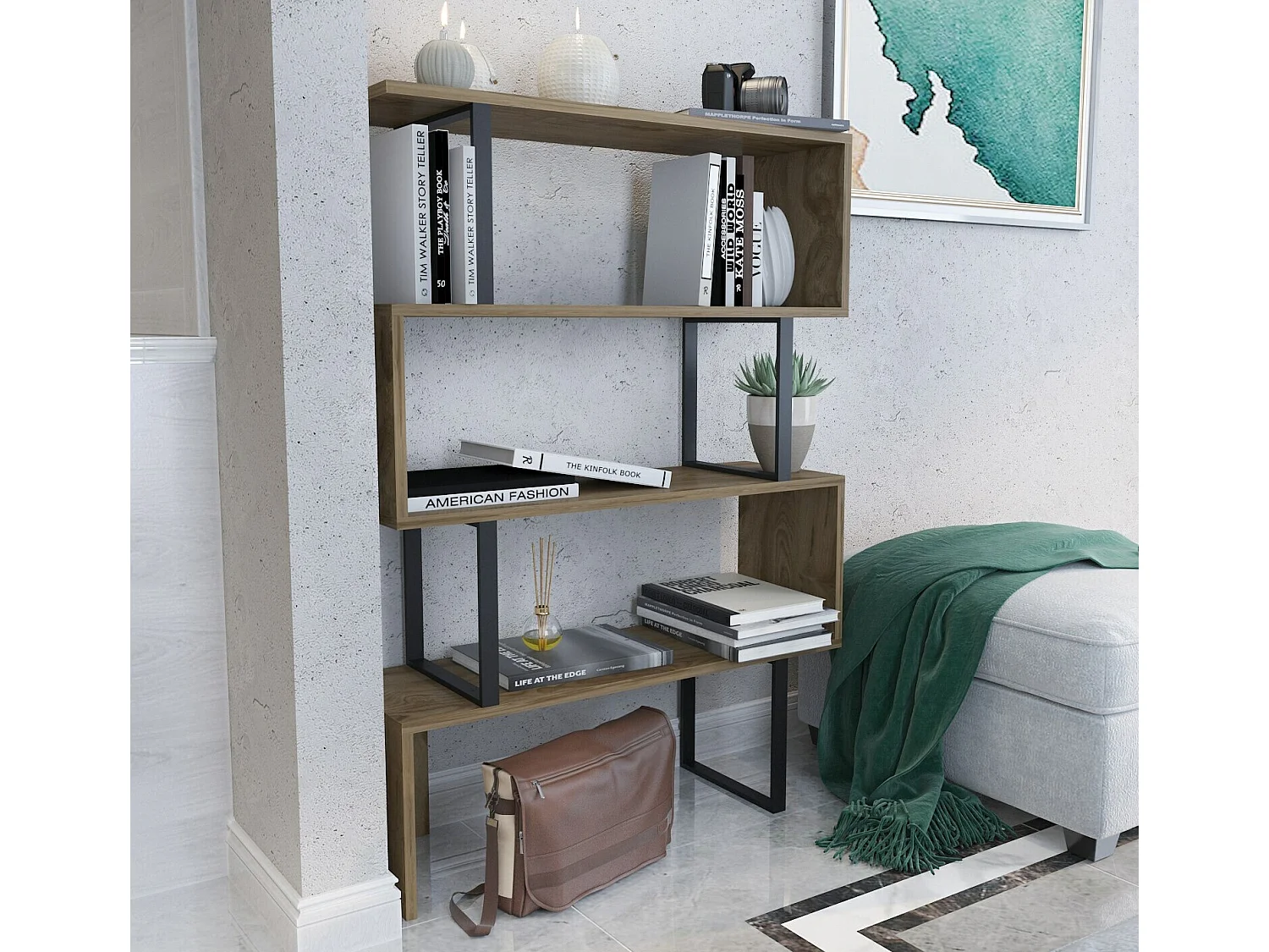 Estantería Kailua 1252, Abierta sin pared trasera, Metal|Aglomerado laminado, 125x92x30cm