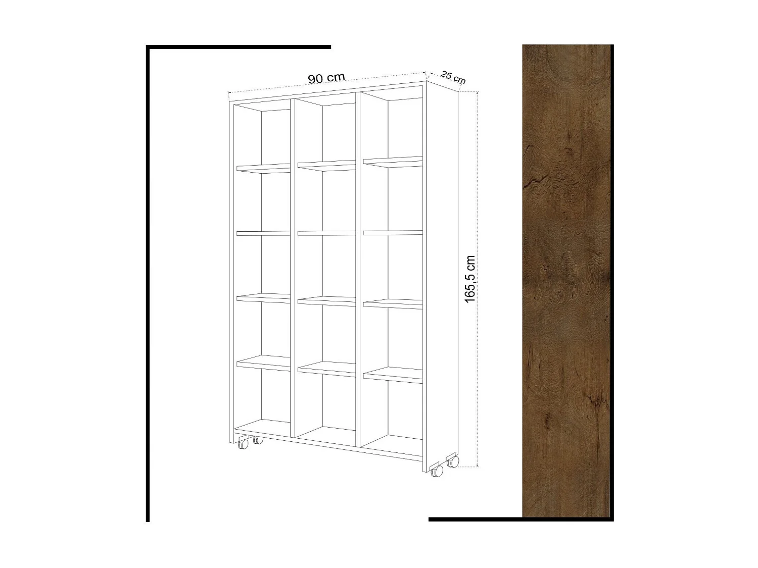Librería – 90 x 165,5 x 25 cm – Roble – Tablero de partículas recubierto de melamina