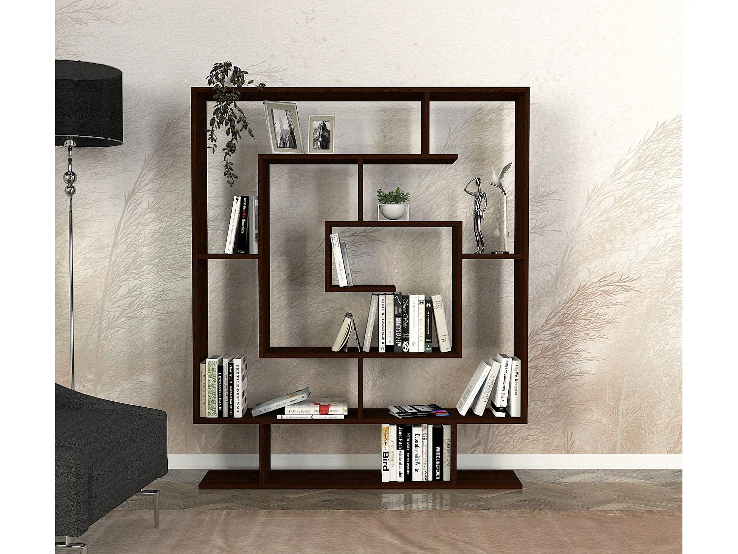 Mensola scandinava – 124,8 x 149,4 x 22 cm – Colore wengé – 100% MDF rivestito in melamina