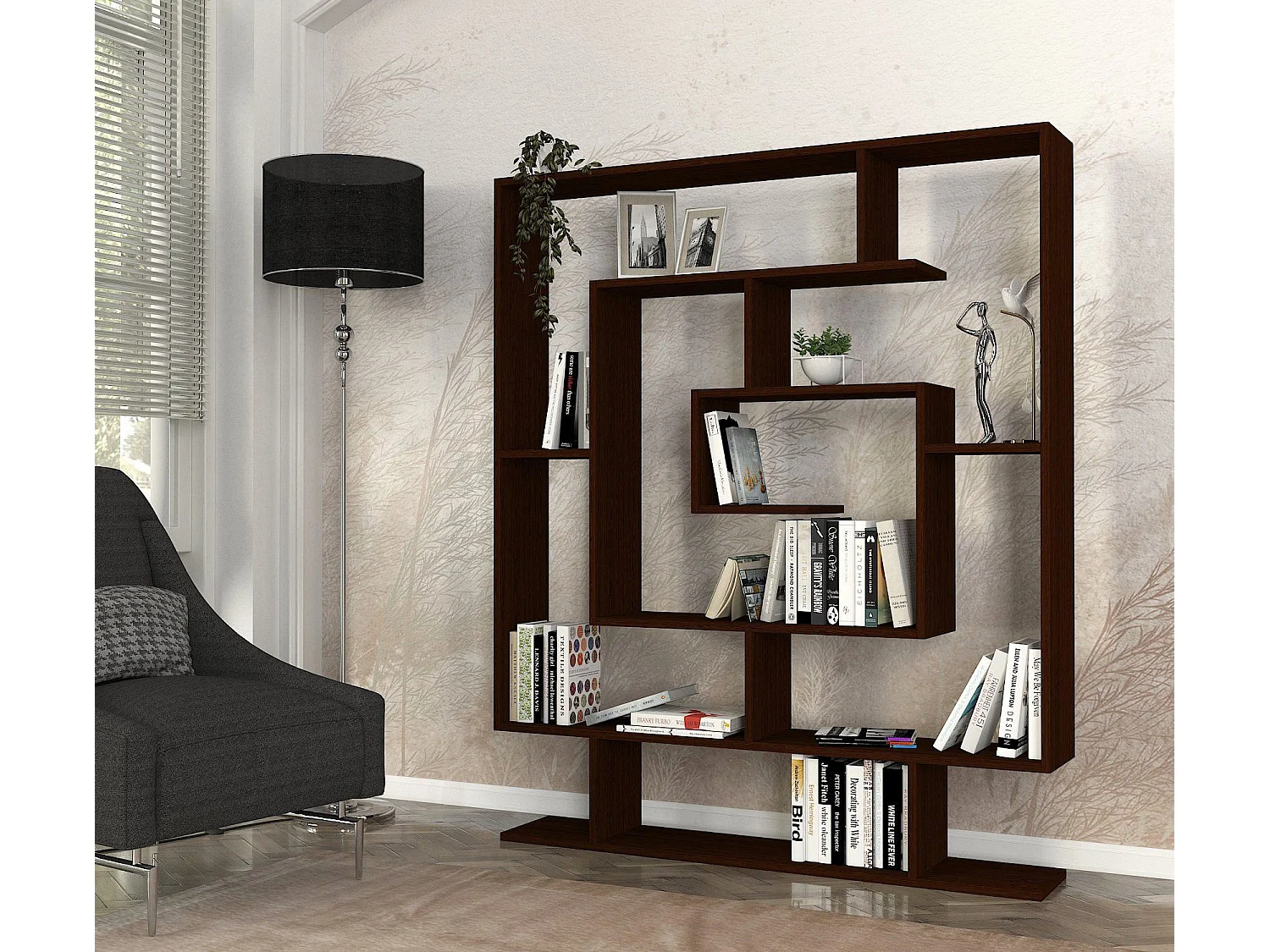 Mensola scandinava – 124,8 x 149,4 x 22 cm – Colore wengé – 100% MDF rivestito in melamina