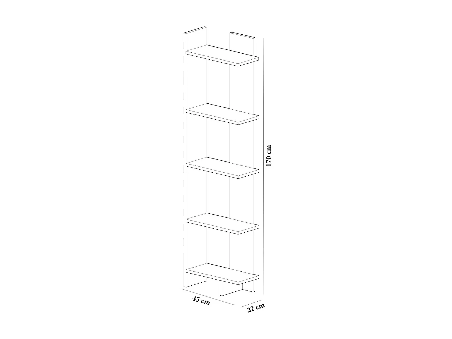 Moderne wandkast in walnoot- en wittinten, 45 cm B x 170 cm H x 22 cm D | 100% melamine gecoat, 18 mm dik | Stijlvolle, aan de muur te beves