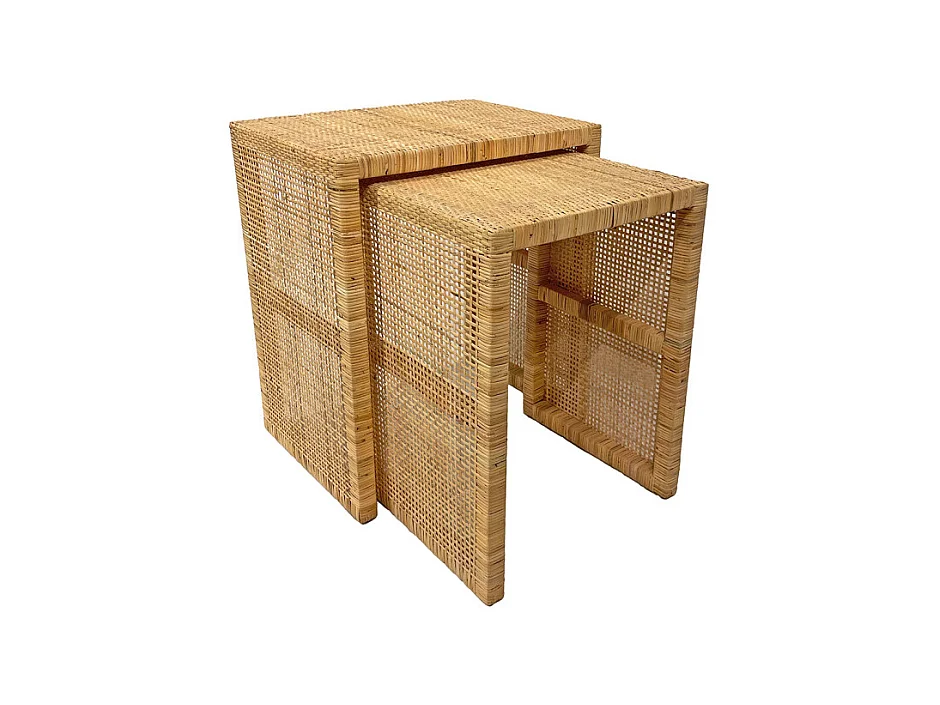 2 Tables d'appoint gigognes H. 61 cm en rotin naturel – FLORENCE