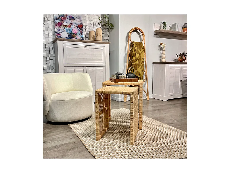2 Tables d'appoint gigognes H. 61 cm en rotin naturel – FLORENCE