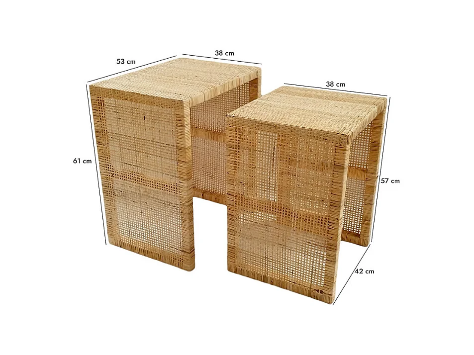 2 Tables d'appoint gigognes H. 61 cm en rotin naturel – FLORENCE